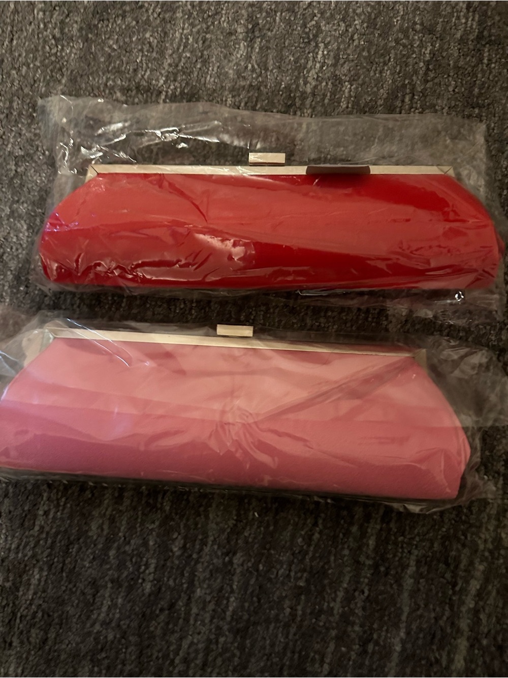 Satin Frame Clutch Wristlet in Red and Pink